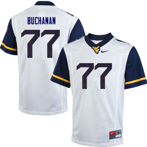 NCAA Men's Daniel Buchanan West Virginia Mountaineers White #77 Nike Stitched Football College Authentic Jersey YV23D75RM